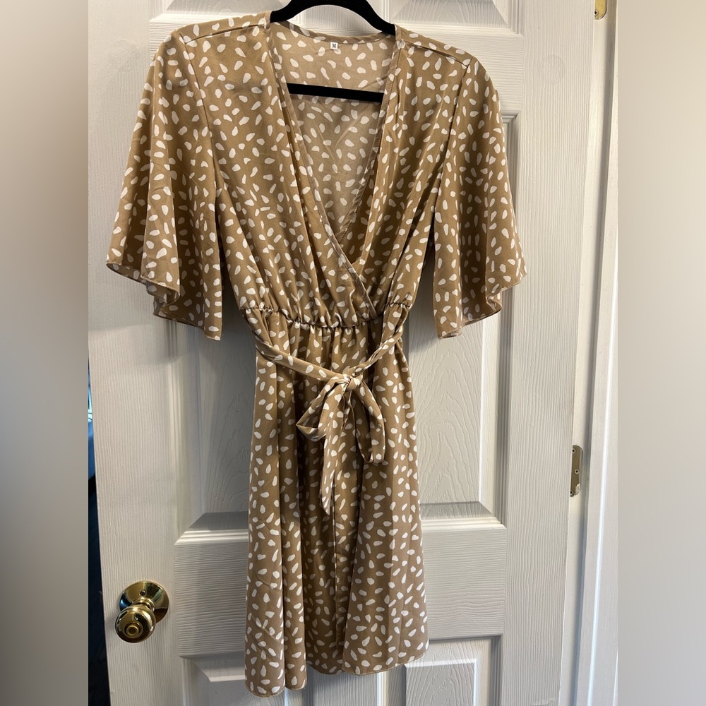 Brown and White Wrap Dress